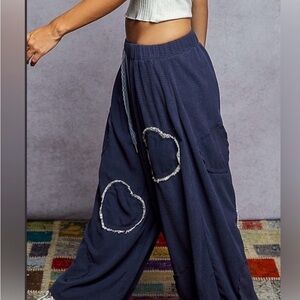 New POL Heart Patch Thermal Joggers ~ Navy